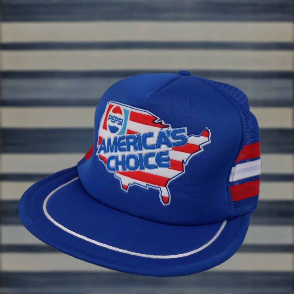 Vintage VINTAGE Pepsi American Choice 3 Stripe Tri Bar Snapback Trucker Hat Hat Mens One Size Blue Size ONE SIZE - 1 Thumbnail