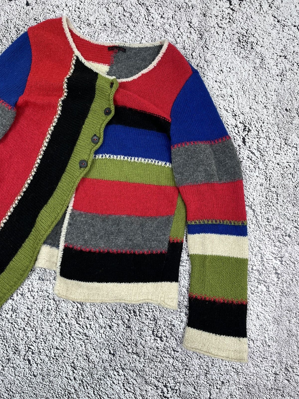 Japanese Brand Vintage Aventures Des Toiles Wool Patchwork Cardigan Size M / US 6-8 / IT 42-44 - 3 Thumbnail