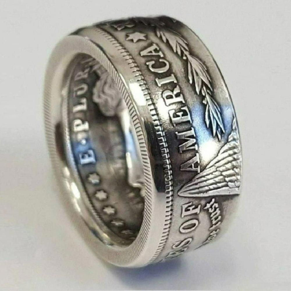 Designer 1921 Morgan Silver Dollar 'Heads' Coin Silver Retro Ring Size ONE SIZE - 1 Thumbnail