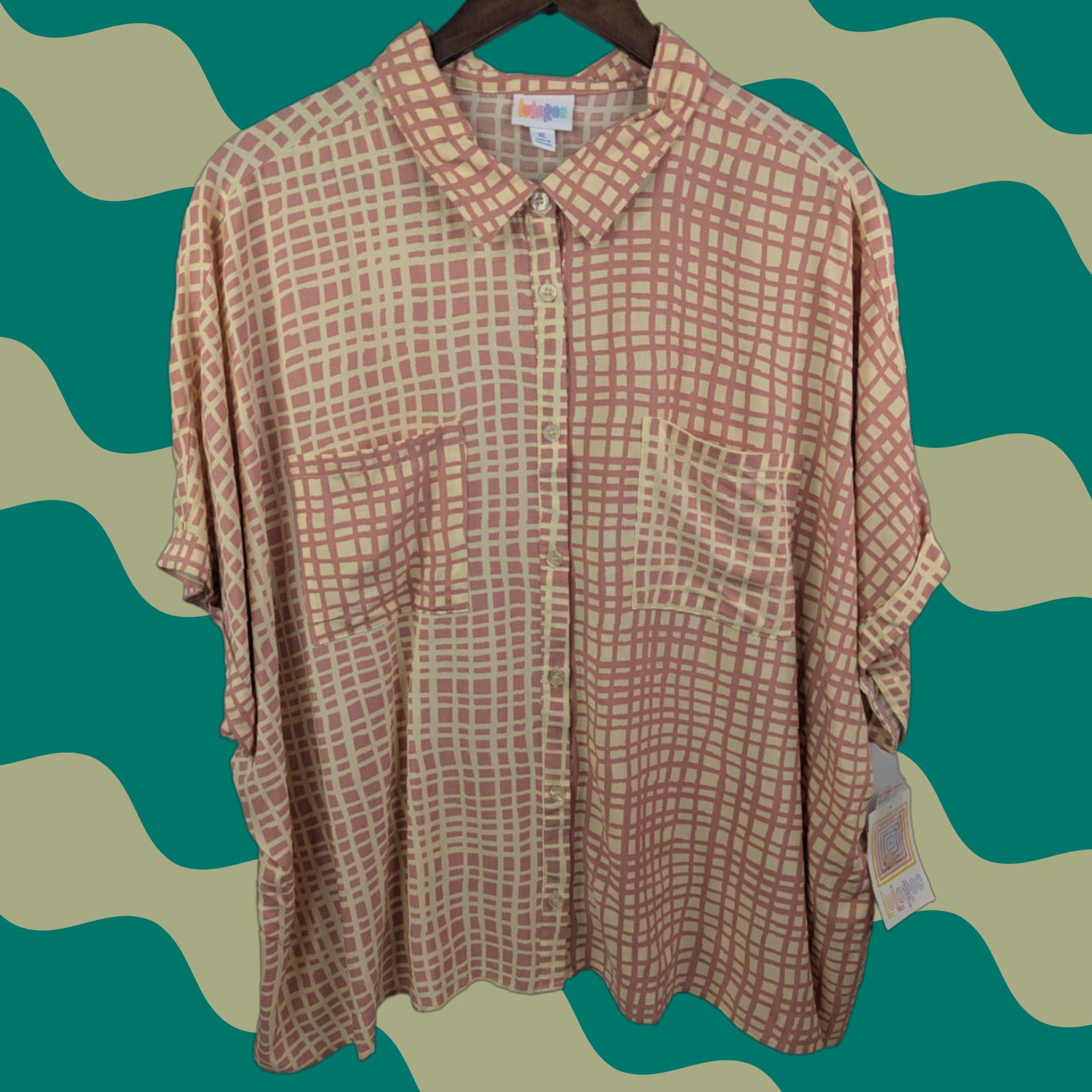 Vintage LuLaRoe Shirt Button-Up Amy Peach/Cream Woven Rayon Cap Sleeve Size XL Beige Floral NWT Womens Size XL / US 12-14 / IT 48-50 - 1 Thumbnail