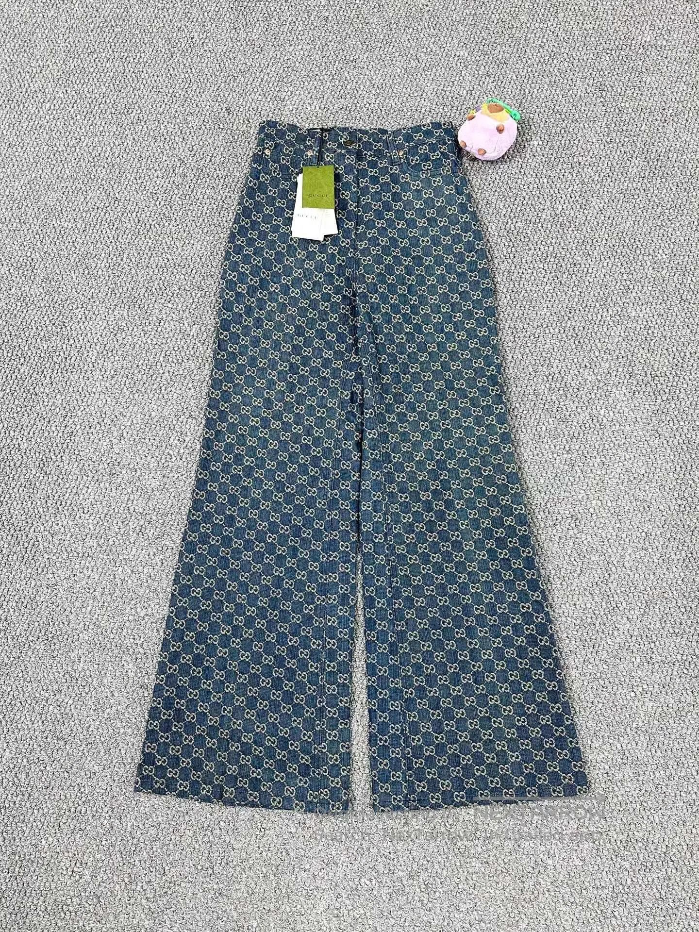 Gucci Guicci Dark Blue Double G Full Print Leather Patch Logo Je Size US 26 / EU 42 - 1 Thumbnail