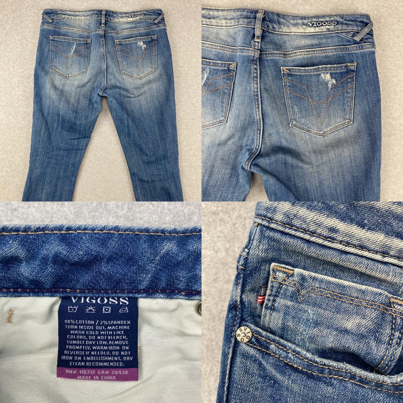 Vintage VIGOSS Chelsea Skinny Jeans 33x28 Blue Ankle Stretch Denim Distressed Logo Belt Loops 5-Pocket Women Size 24" / US 00 / IT 34 - 8 Thumbnail
