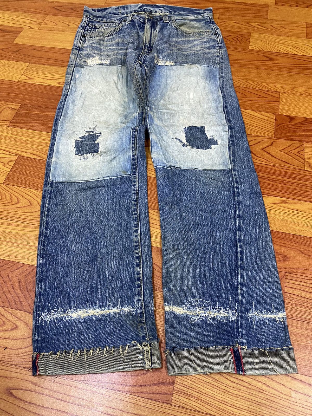Blue Blue Japan Rare!! Blue Blue Jeans Denim Boro Distressed Style Size US 31 - 5 Thumbnail