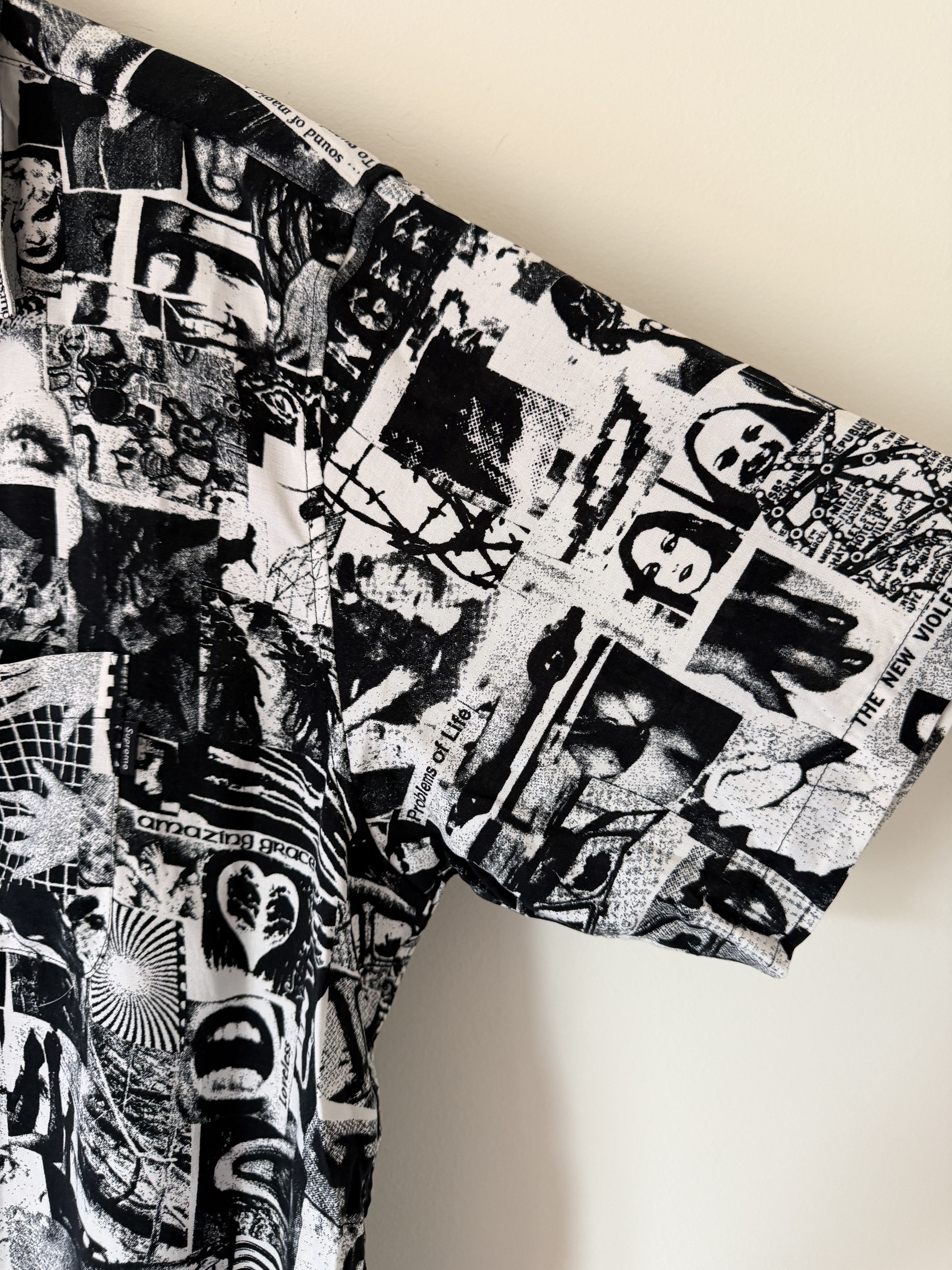 Supreme Suprem Vibrations Rayon Button Up Shirt in White Black Size US XL / EU 56 / 4 - 4 Thumbnail
