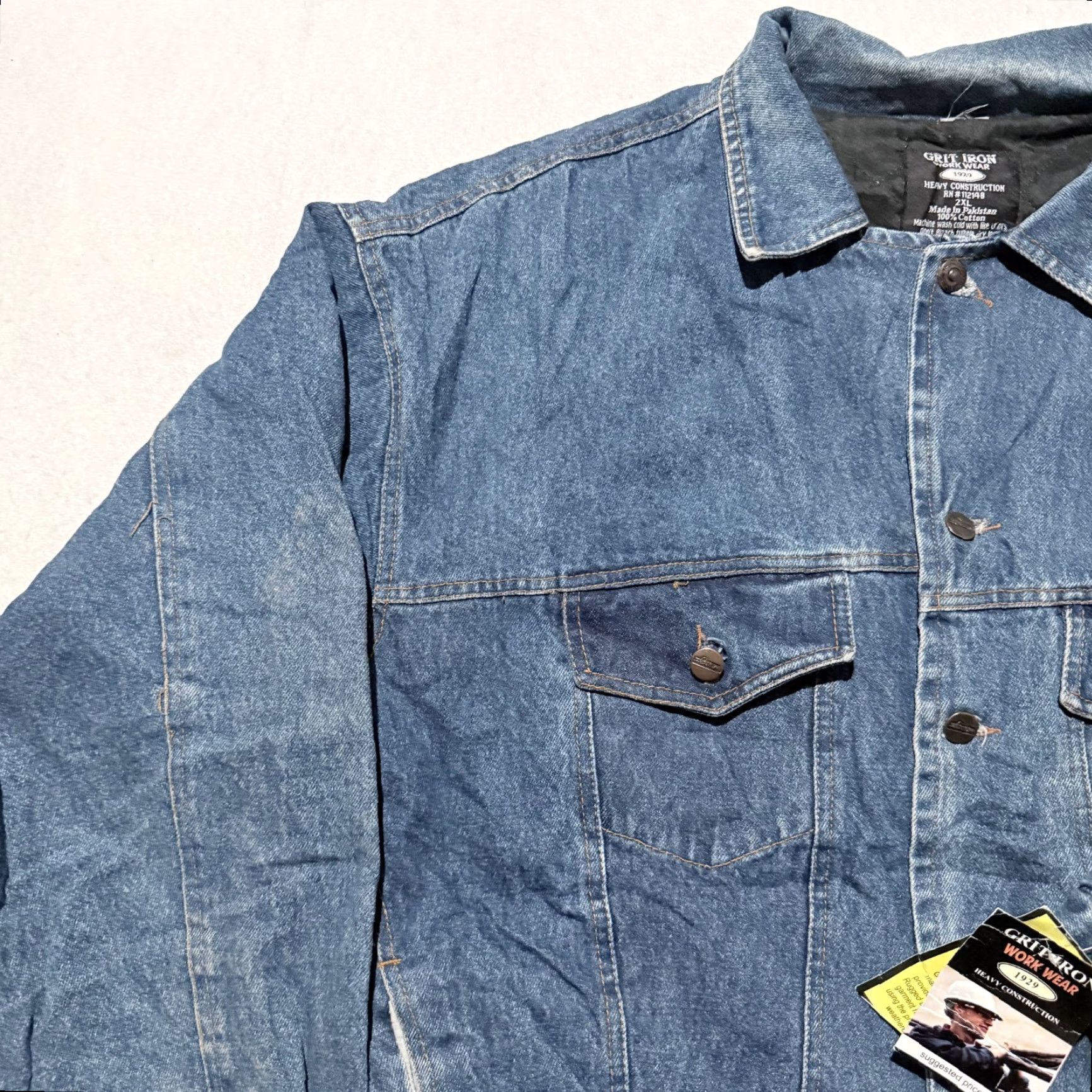 Denime VINTAGE Grit Iron Workwear Heavy Construction Jacket Men's Blue Denim Pockets 2XL NWT Size US XXL / EU 58 / 5 - 3 Thumbnail