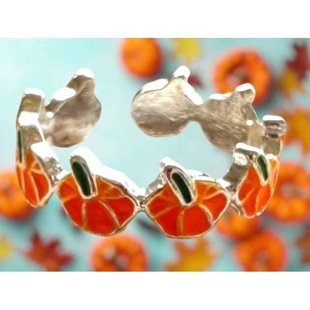 Handmade Pumpkin Ring New Orange Silver Adjustable Thanksgiving Autum Size ONE SIZE - 11 Thumbnail