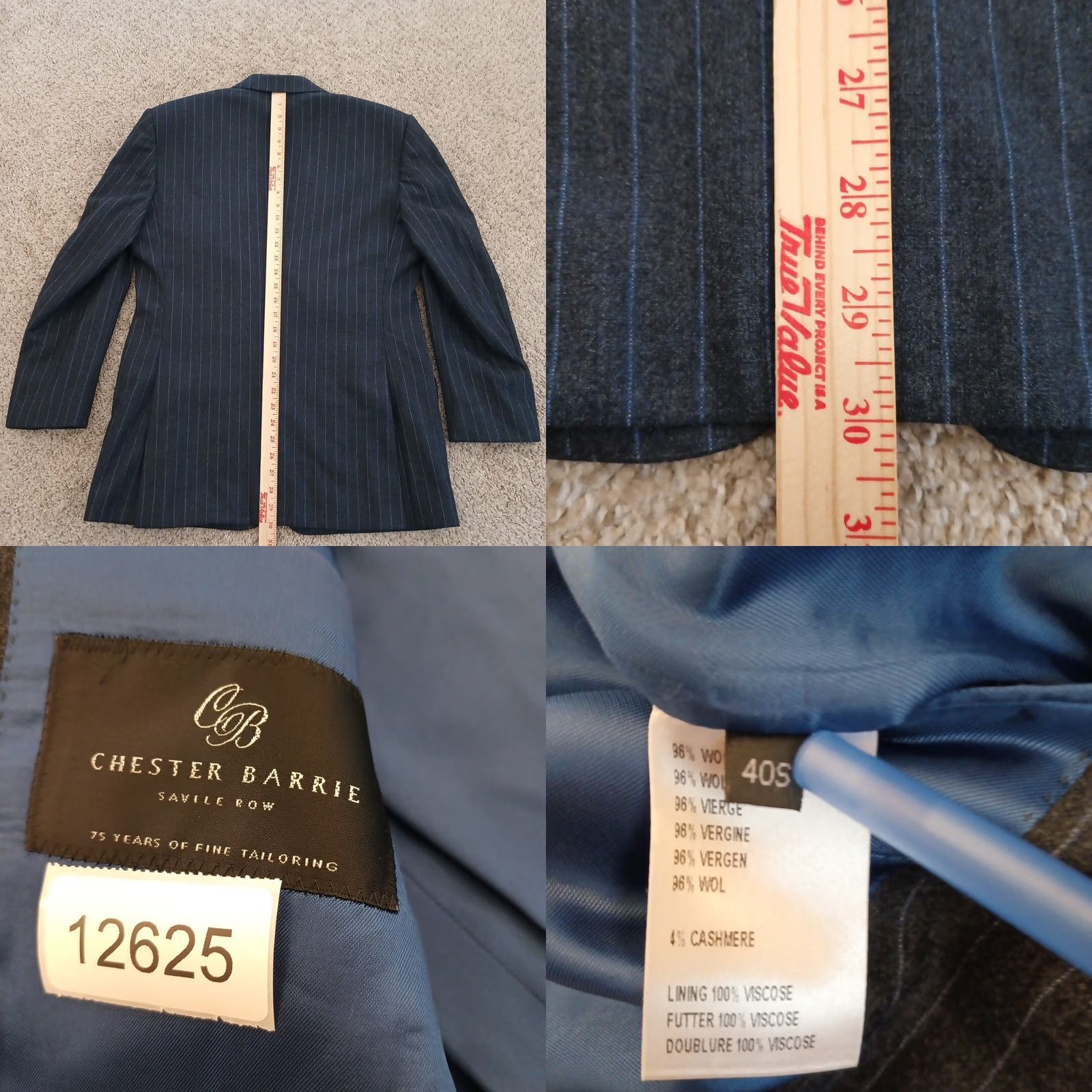 Chester Barrie Chester Barrie Blazer Mens 40 Short Gray Striped Wool Cashmere Double Vent Notch Lapel Blazer jacket two-button chest 42 Regular Mens Size US 40 / EU 56 - 8 Thumbnail