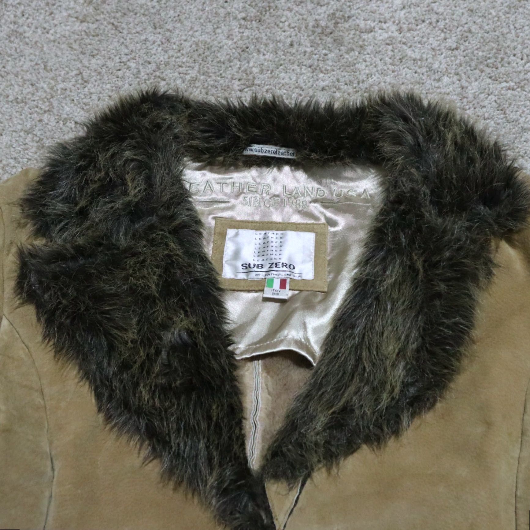 Vintage VINTAGE Leather Jacket Women's M Beige Overcoat Winter Fur Thick Thick Winter Coat Leather Jacket M Womens Beige 90s Size M / US 6-8 / IT 42-44 - 2 Thumbnail