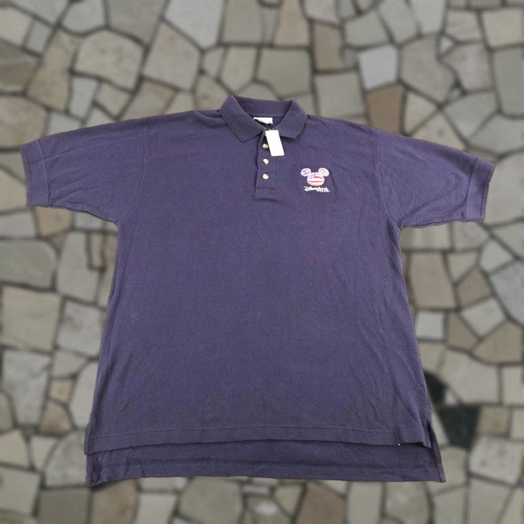 Disney VINTAGE Disney Polo Shirt Mens Medium Navy Blue Mickey Mouse USA Flag Logo NEW Size US M / EU 48-50 / 2 - 1 Thumbnail