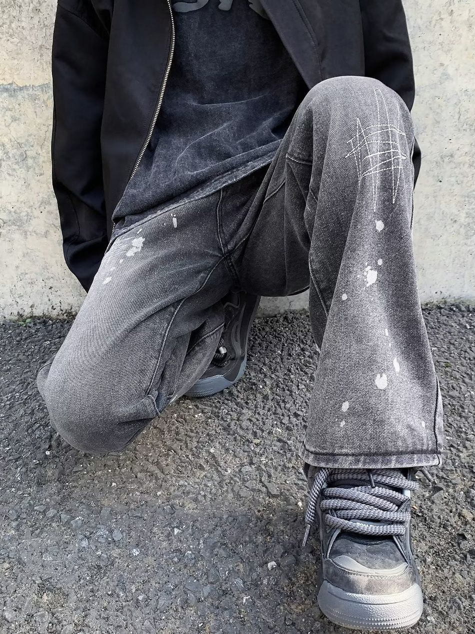 Japanese Brand Retro loose straight tube splashed ink jeans Size US 30 / EU 46 - 2 Thumbnail
