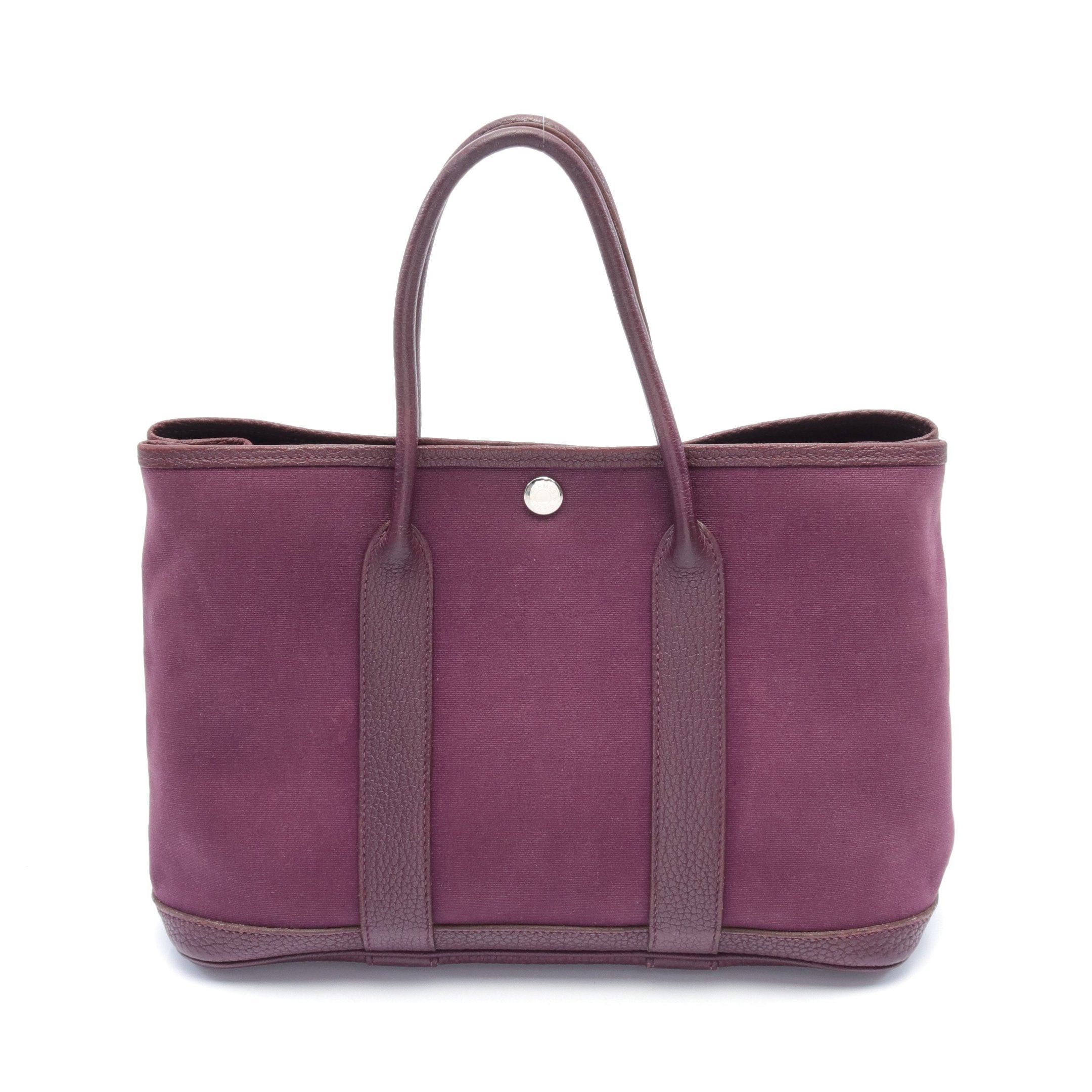 image of Hermes Garden Party Tpm Cassis Handbag Tote Bag Toile Officier Negonda Leather Purple Silver Hardwa