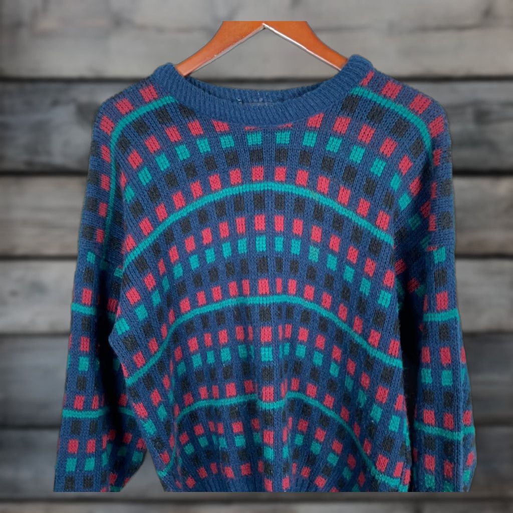 Vintage Vintage 90s Check Pattern Sweater Adult Large Blue Lightweight Pullover Knit Mens Retro Casual Size US L / EU 52-54 / 3 - 1 Thumbnail