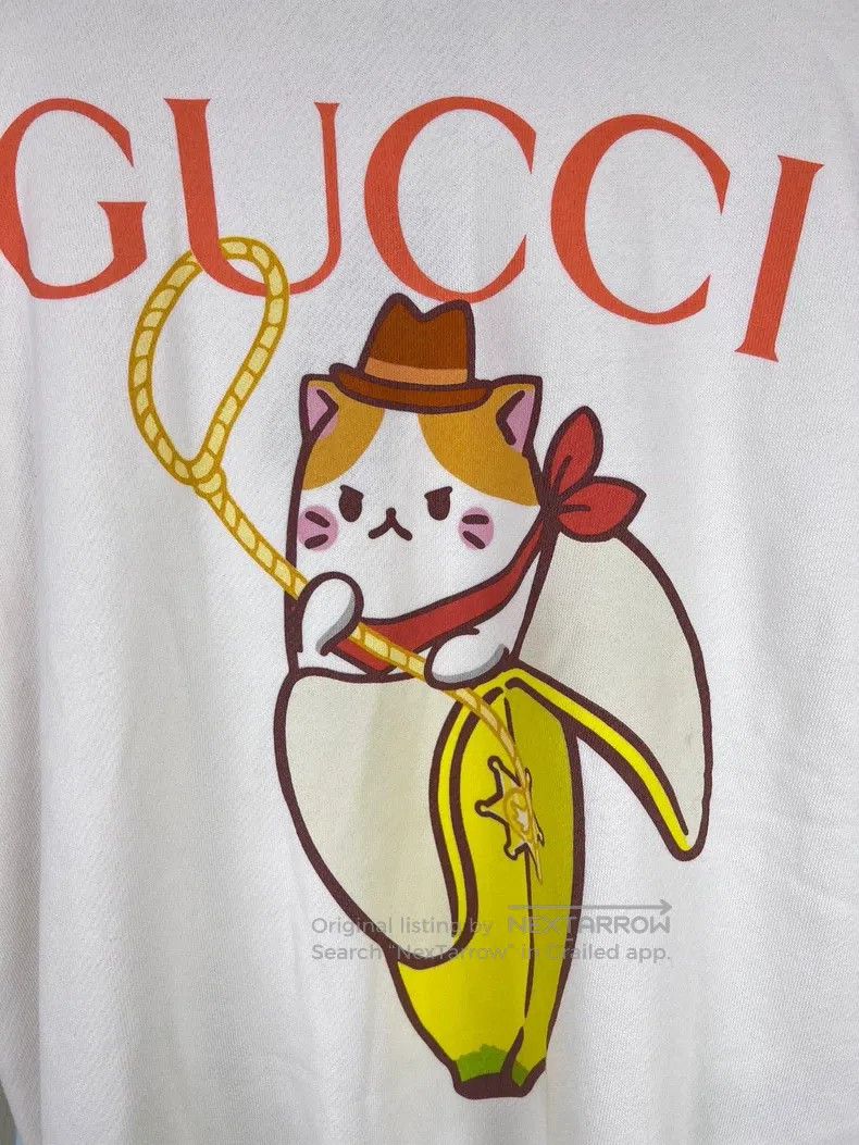 Gucci Gucci Banana cat pattern sweatshirt white Size US S / EU 44-46 / 1 - 4 Thumbnail