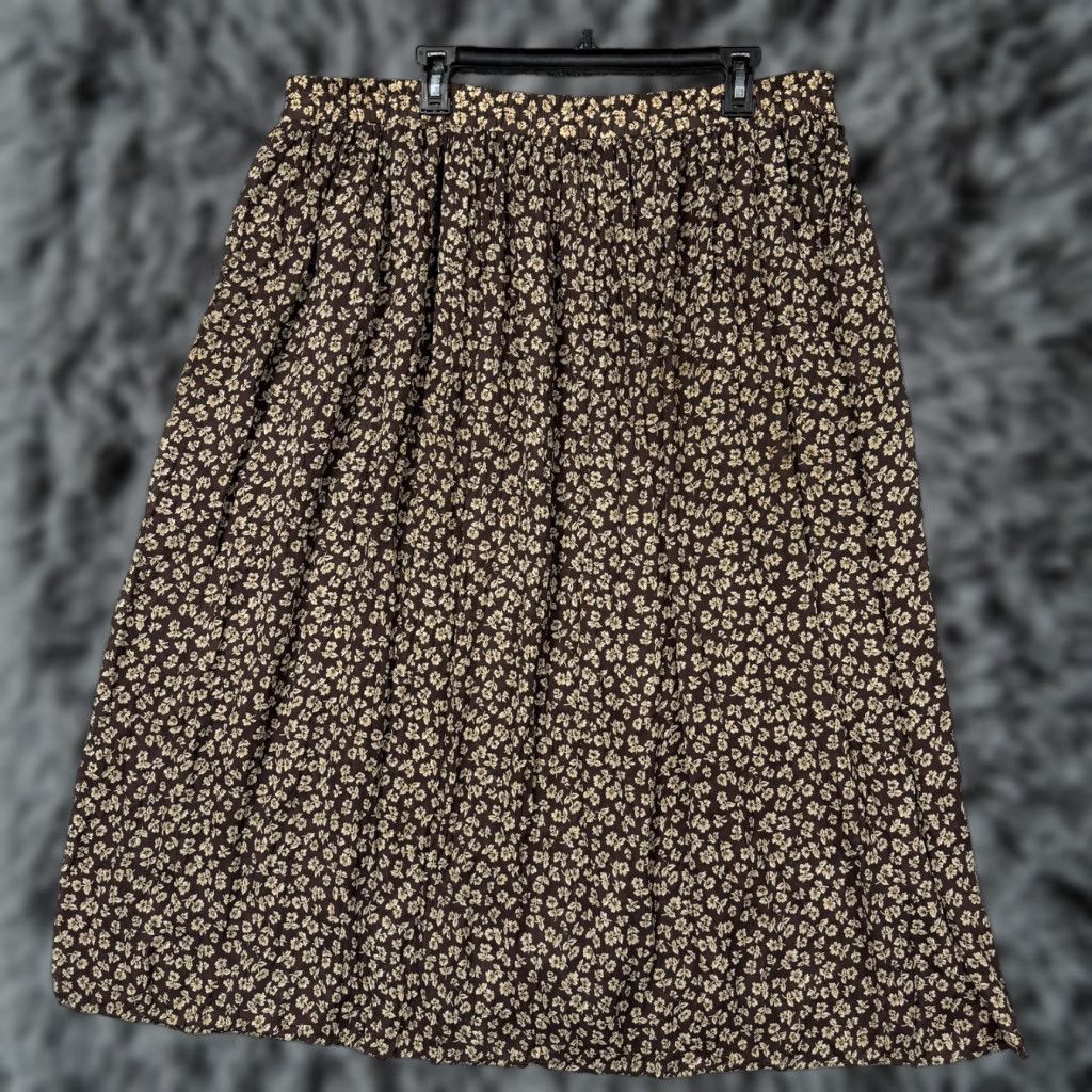 Lee VINTAGE Kathie Lee Skirt 20W Brown Tan Floral Boho Cottagecore Whimsigoth 90s Maxi Long Elastic Waist Pull On Size 42" / US 20 - 1 Thumbnail