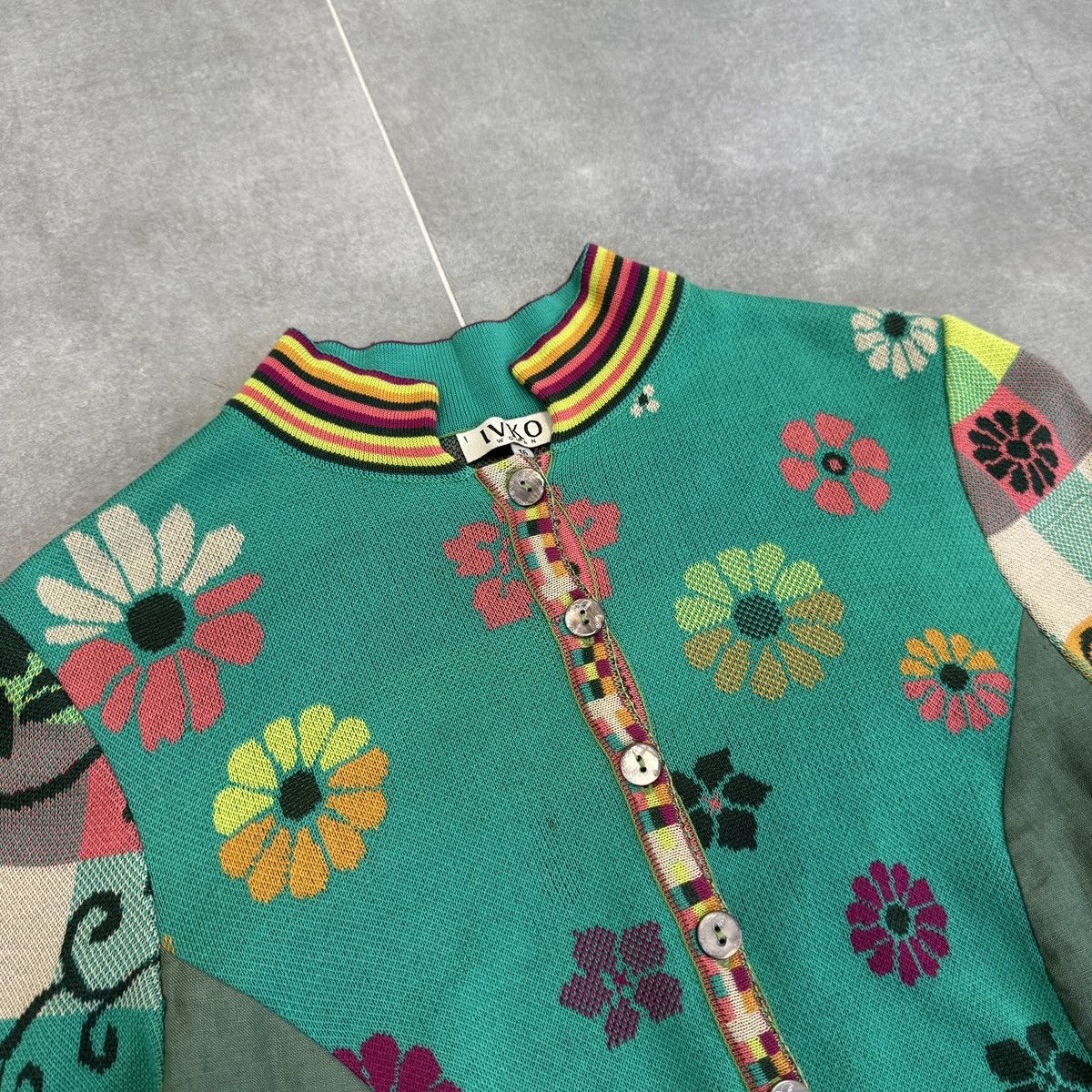 Vintage Ivko Handwritten Emotion Emerald Linen Sweater Cardigan Size XS / US 0-2 / IT 36-38 - 12 Thumbnail