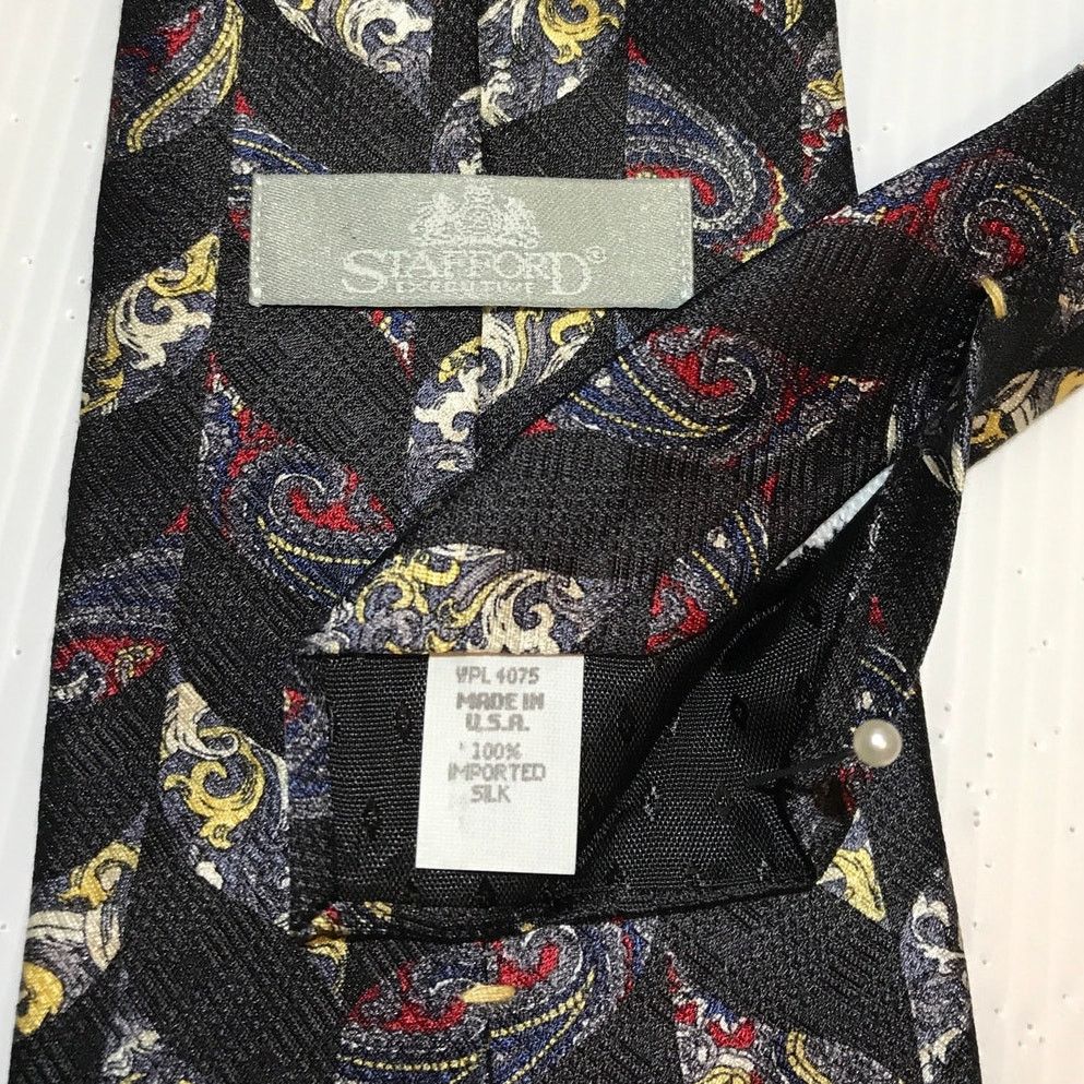 Stafford Stafford Executive Black Silk Paisley Short Wide Men Necktie Size ONE SIZE - 4 Thumbnail