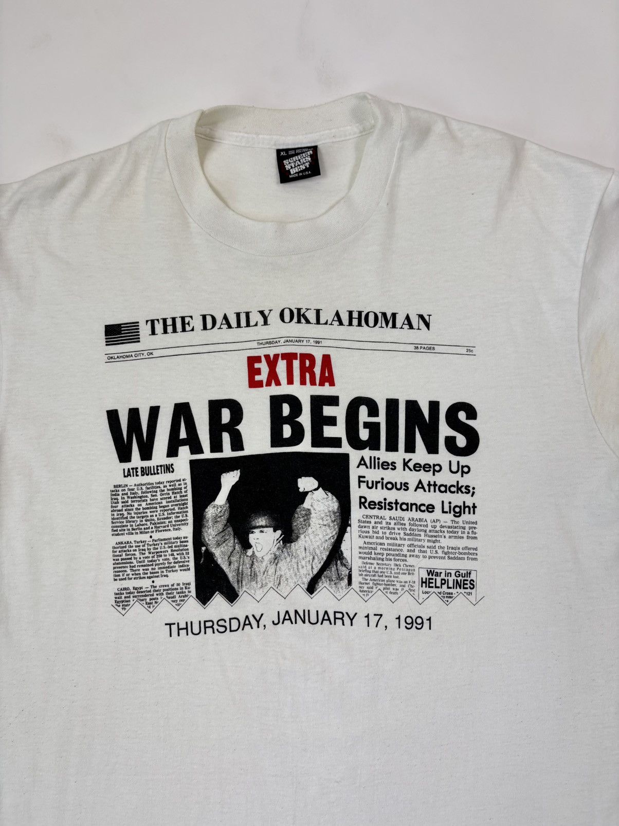 Unsound Rags × Vintage 1991 “War Begins” Saddam Hussein Gulf War Desert Storm Tee Size US XL / EU 56 / 4 - 1 Thumbnail