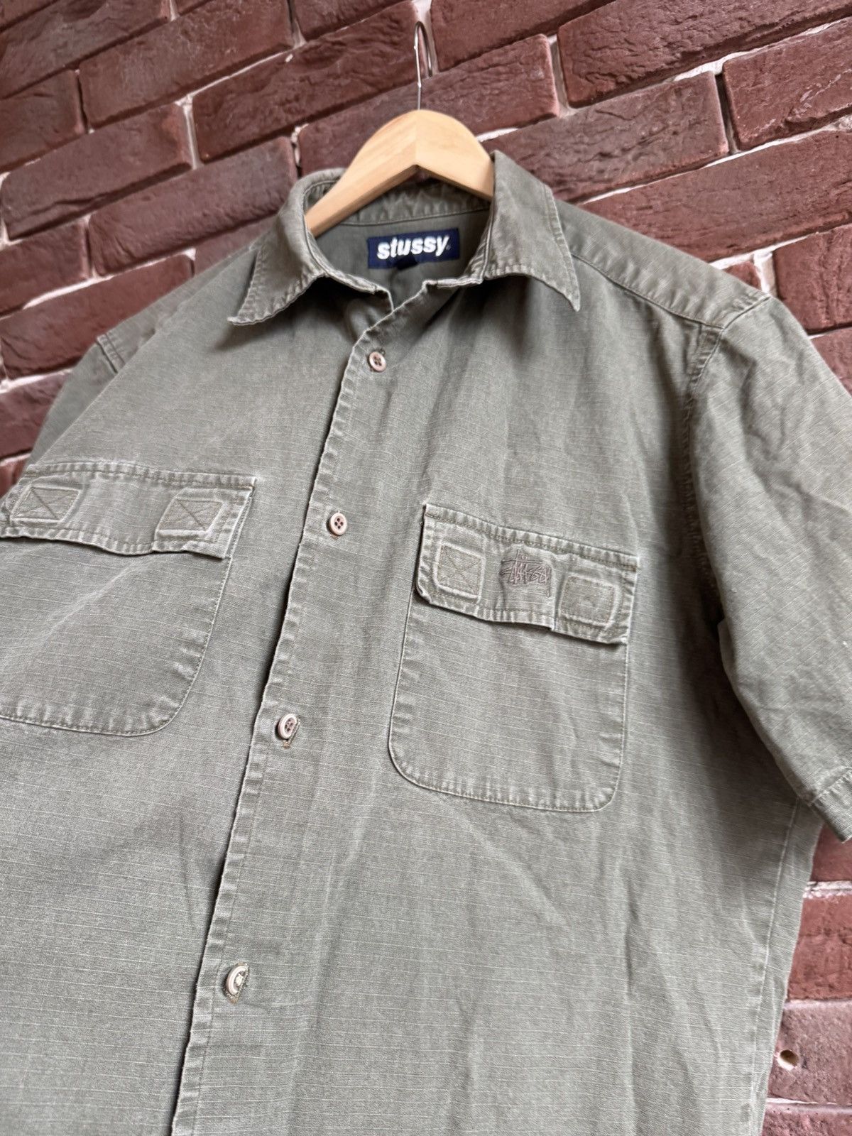 Stussy Vintage 90s Rare Stussy Olive Cargo Button Up Shirt Made USA Size US XL / EU 56 / 4 - 6 Thumbnail