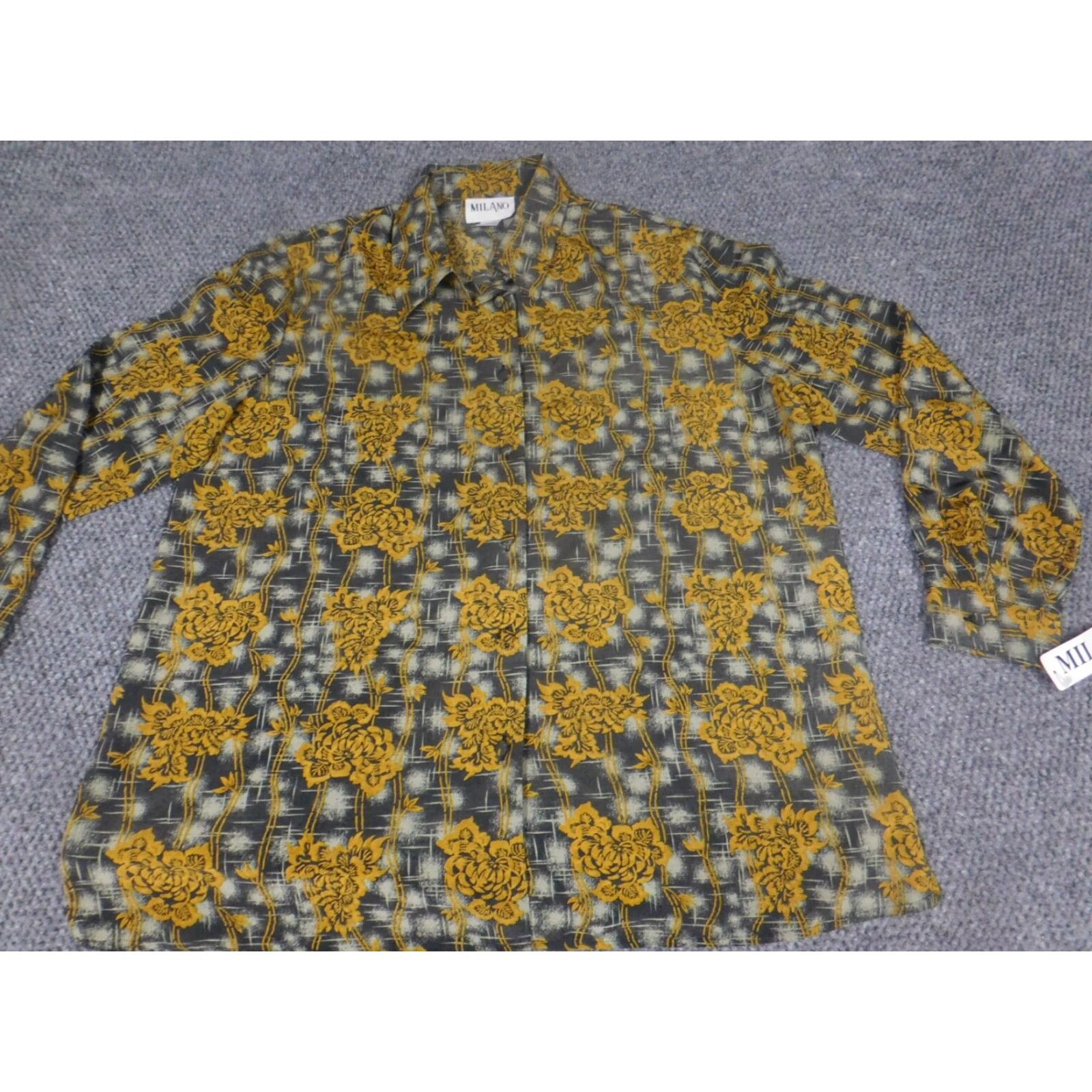 Vintage Milano Womens Button-Up Blouse L Green Floral Casual Long Sleeve Collared Lightweight Polyester Regular Size L / US 10 / IT 46 - 4 Thumbnail