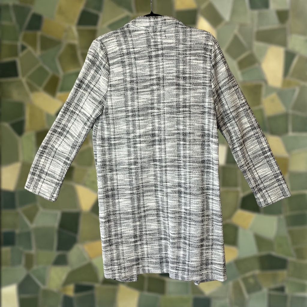 Vintage Melloday Cardigan Coat Jacket Women’s M Black & White Plaid Long Open Front Duster Coat Size M / US 6-8 / IT 42-44 - 1 Thumbnail