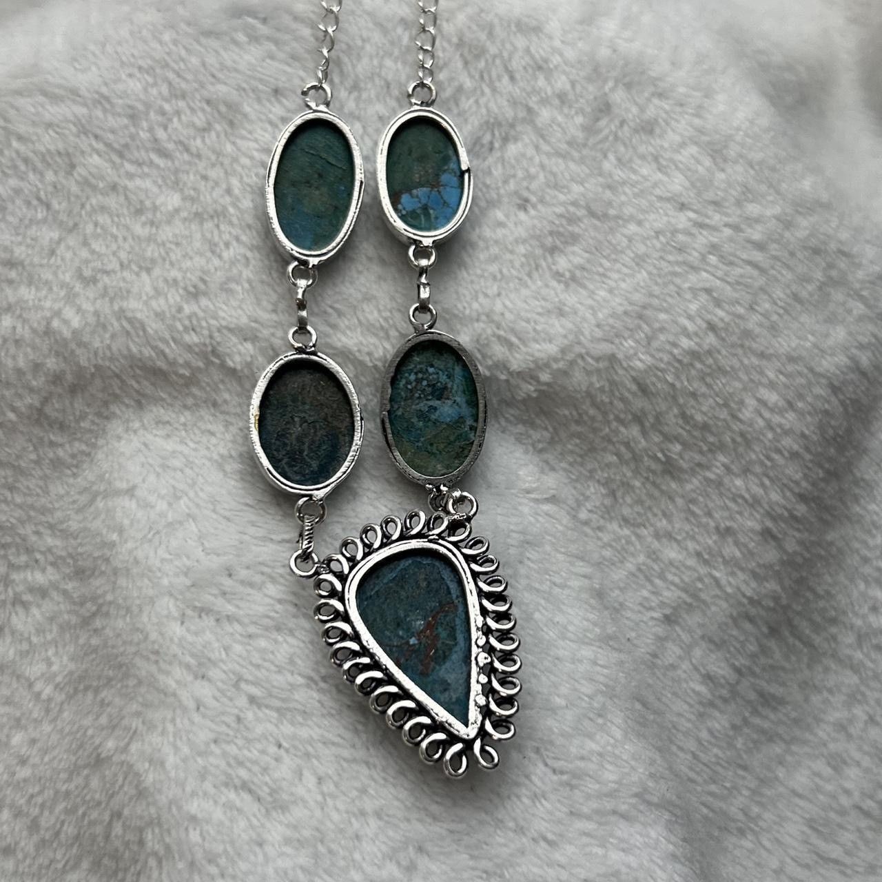 Jewelry Turquoise Natural Gemstone 925 Silver Plated 16” Necklace Size ONE SIZE - 6 Thumbnail