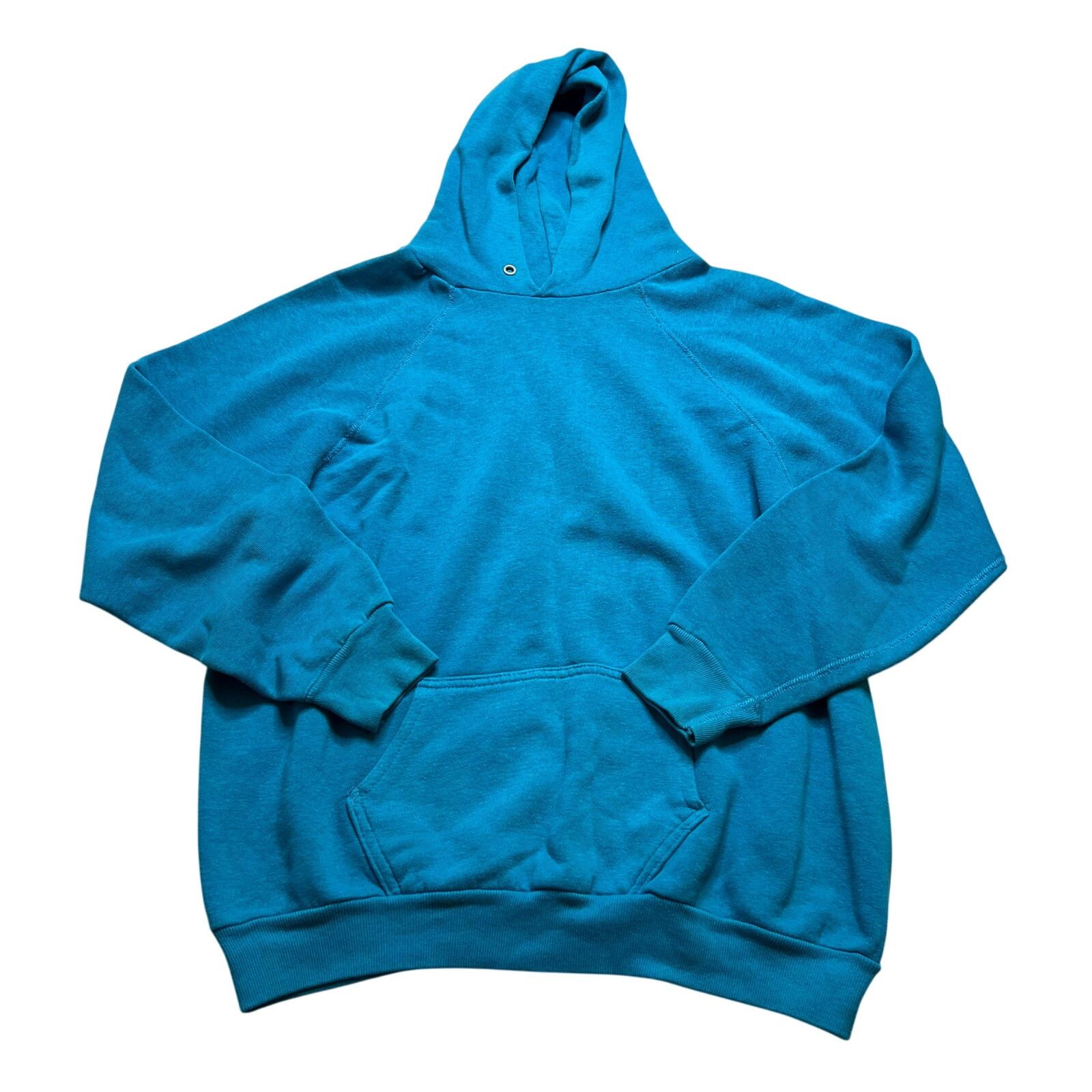 Vintage Vintage 70s Aqua Blue Raglan Hoodie Pullover Sweatshirt L Size US L / EU 52-54 / 3 - 1 Thumbnail