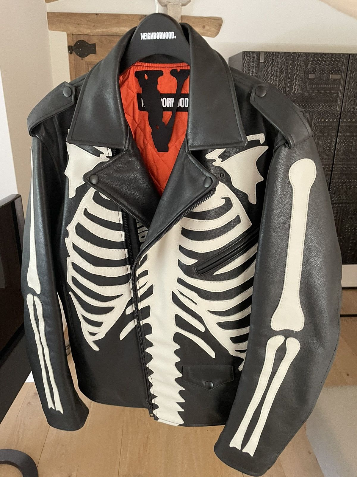 Neighborhood Vlone Neighborhood leather skeleton biker jacket 