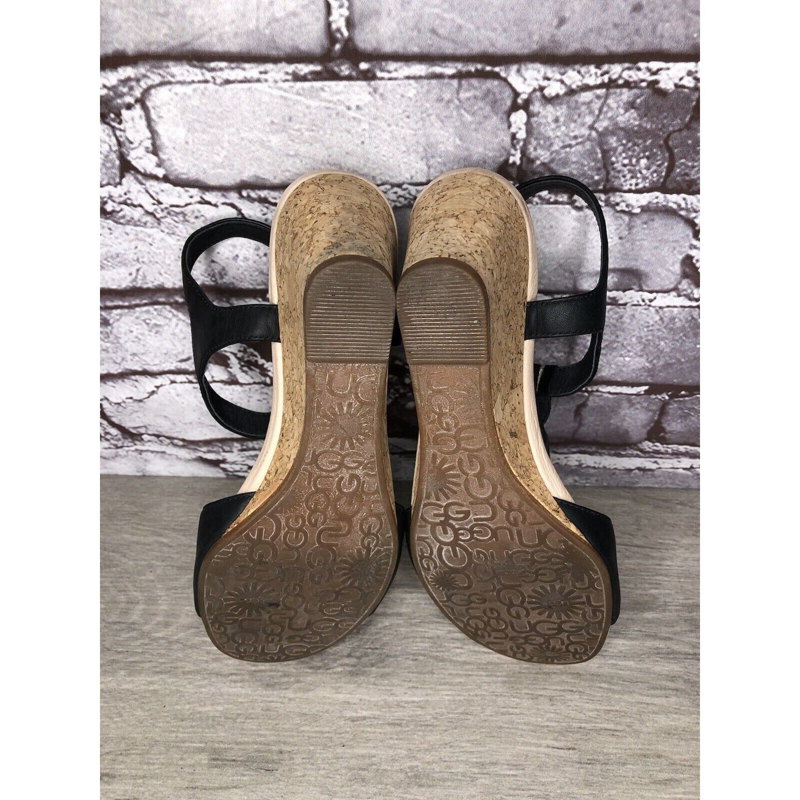 Ugg UGG Black Leather Casual Cork Wedge Ankle Strap Sandals Wome Size US 7 / IT 37 - 8 Thumbnail