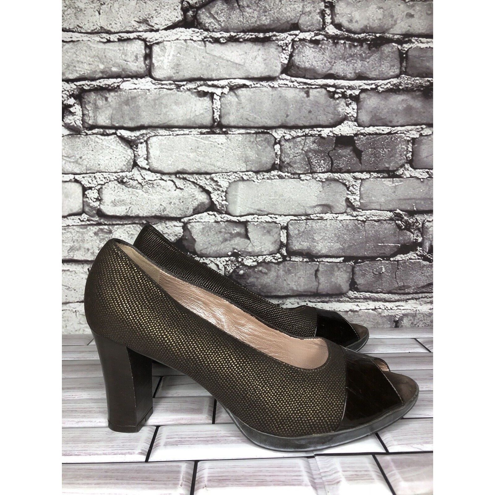 Beautiful Ful Beautifeel Brown Synthetic Leather Peep Toe Dress Heels Wome Size US 7.5 / IT 37.5 - 12 Thumbnail