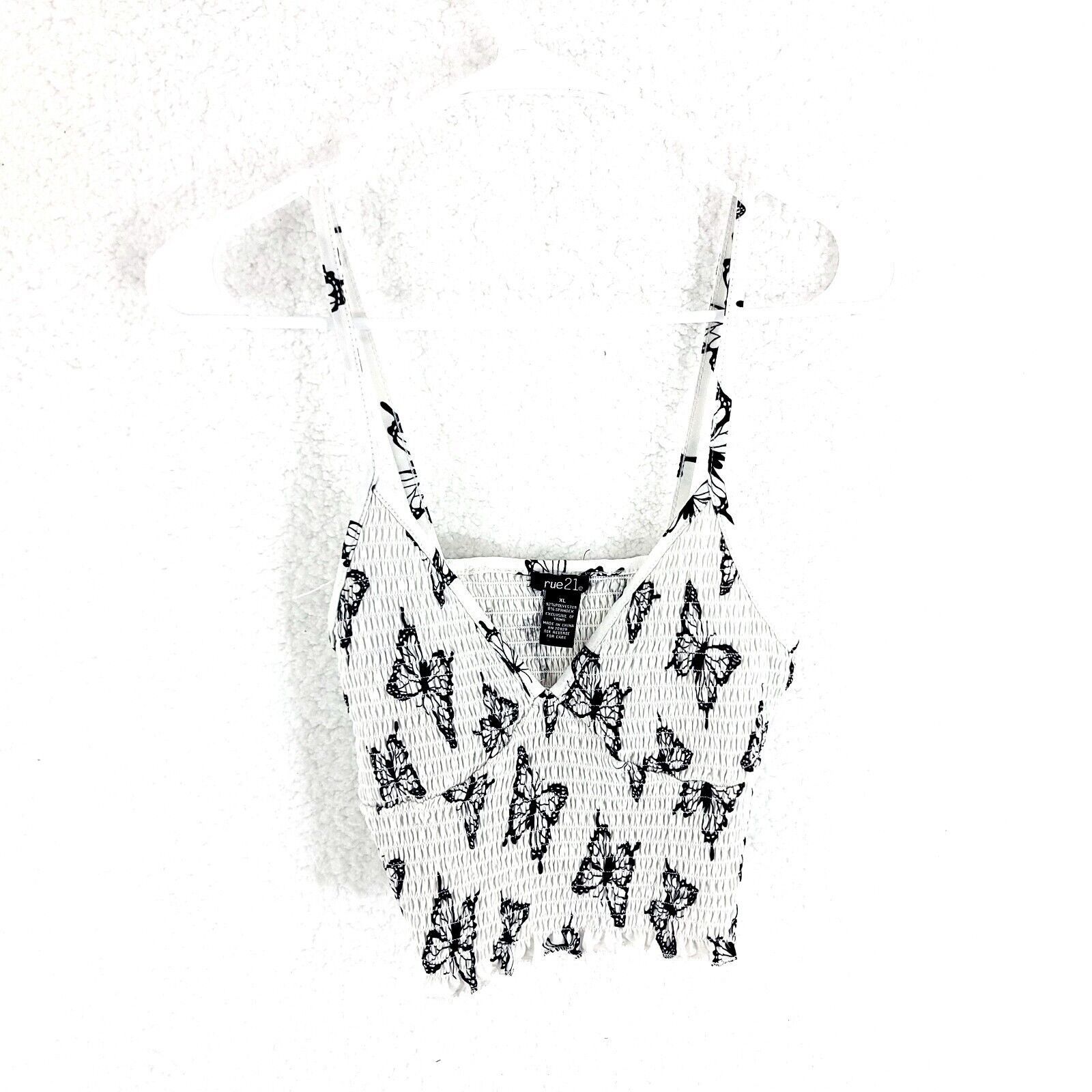 rue21 Rue 21 White Butterfly Black Spaghetti Strap Tank Top Ruffle Size XL / US 12-14 / IT 48-50 - 1 Thumbnail