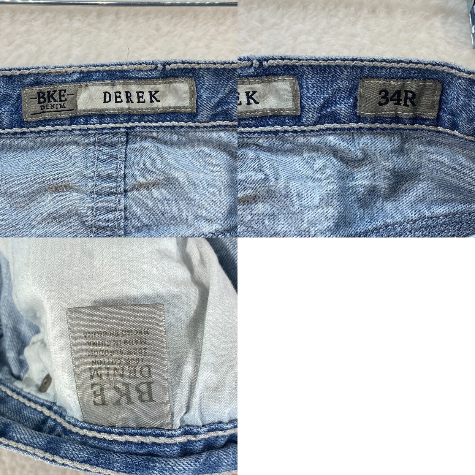 Vintage Buckle Buckle BKE Derek Jeans 34 R Distressed Denim Blue Embroidered Thick Stitch Mens Straight Fit 5-Pocket Design Cotton Denim Size US 34 / EU 50 - 8 Thumbnail