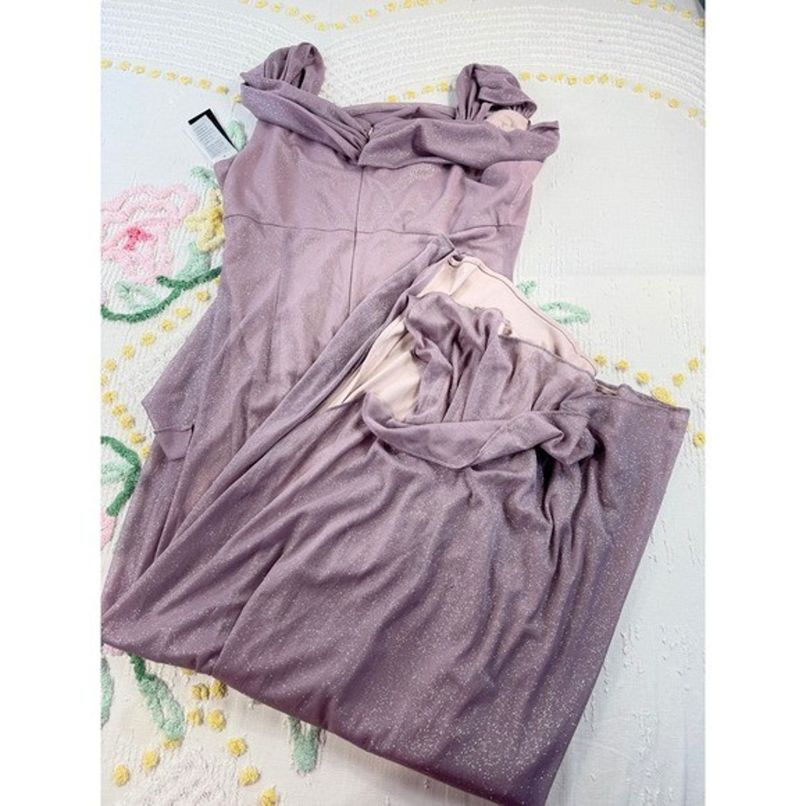 Alex Evenings Alex Evenings Mauve Sparkle Ruched Off Shoulder Gown 16 Size XXL / US 16-18 / IT 52-54 - 2 Thumbnail