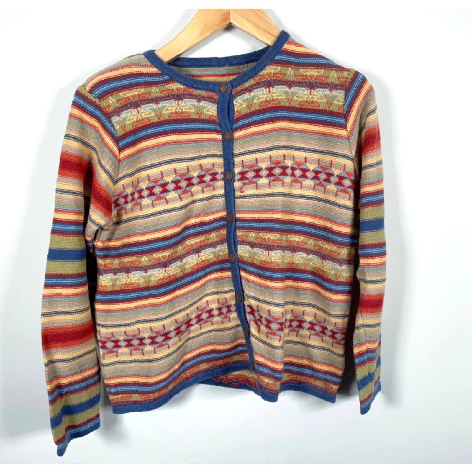 Vintage VINTAGE Aztec Pattern Cardigan Sweater Women's Medium Southwestern Cotton Ramie Knit VTG Size M / US 6-8 / IT 42-44 - 2 Thumbnail