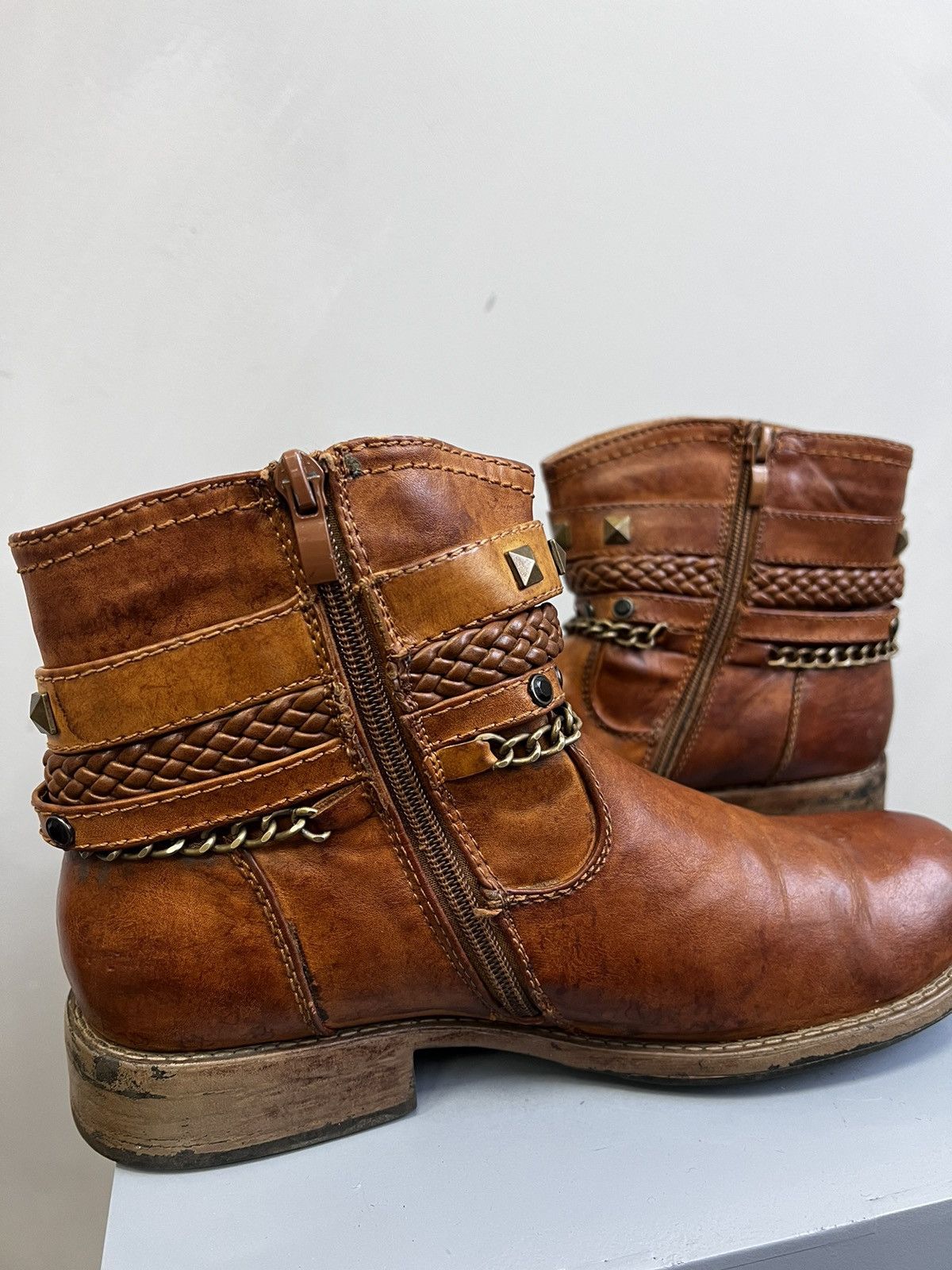 Vintage Cowboy GUIDI STYLE CHAIN boots Distressed Leather Size US 7.5 / EU 40-41 - 2 Thumbnail