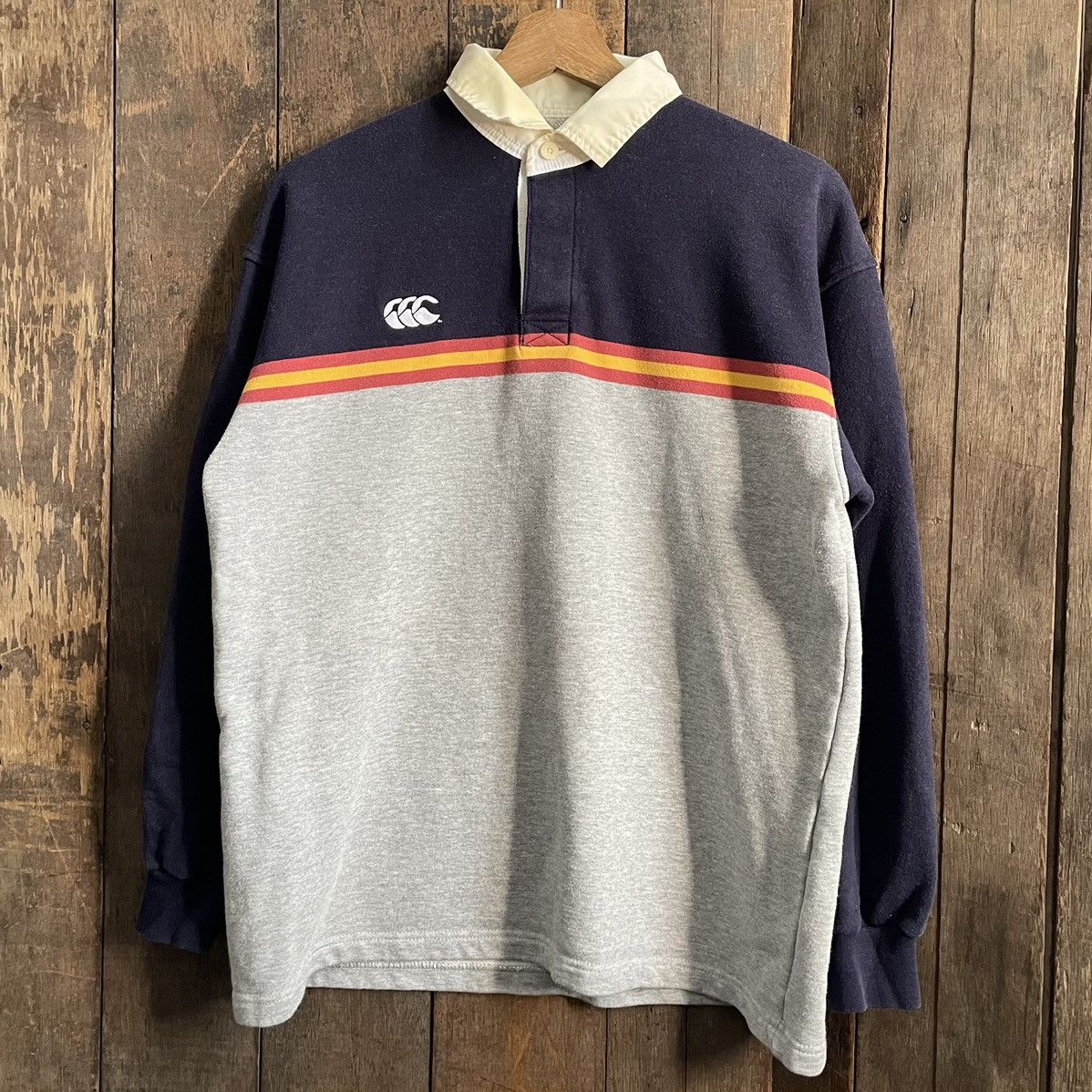 Outlet Vintage Canterbury Rugby Sweatshirt Multicolor Stripes Rugby Polo Sweatshirt