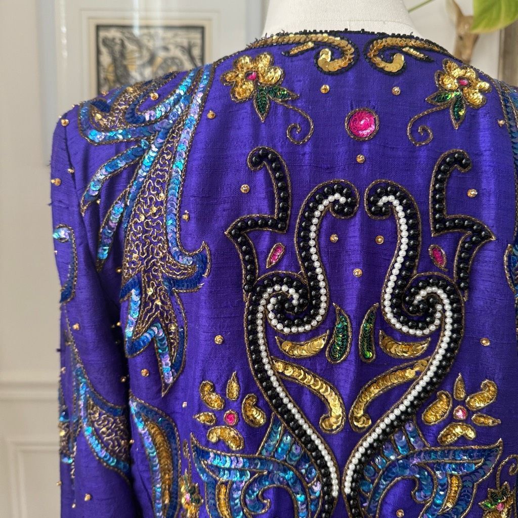 Vintage Vintage 80s Hudson’s Silk Purple Gold Bling Cropped Bolero J Size M / US 6-8 / IT 42-44 - 7 Thumbnail