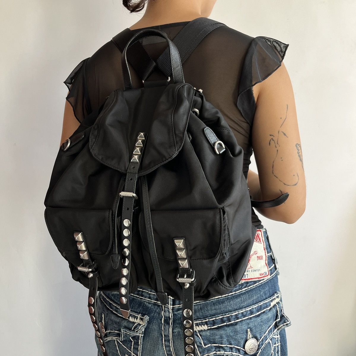 Prada Prada Studded Nylon Backpack Size ONE SIZE - 1 Thumbnail