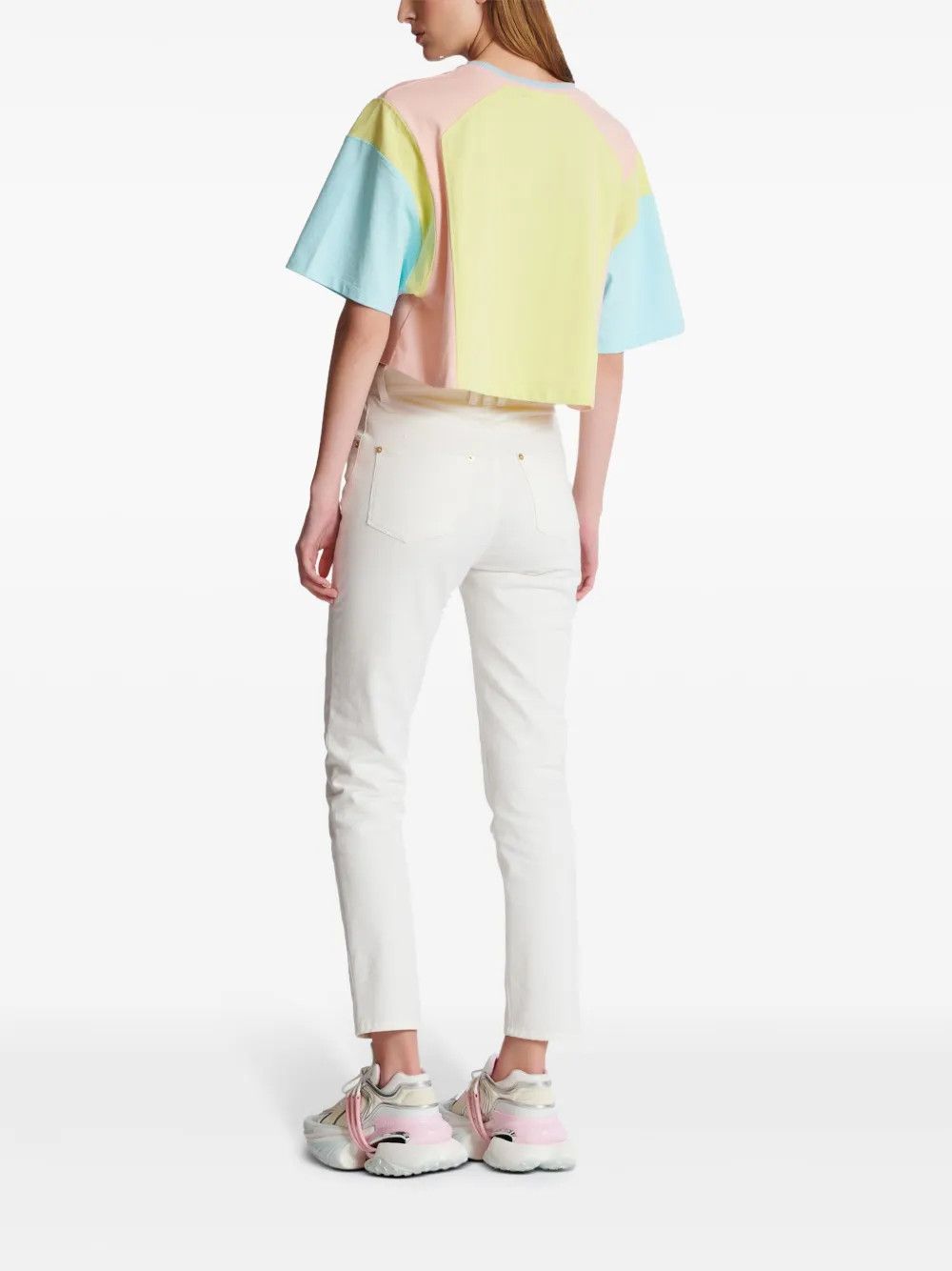 Balmain o1s1wg110725 Palm Tree Print Cropped T-Shirt in Multicolor Size M / US 6-8 / IT 42-44 - 3 Thumbnail