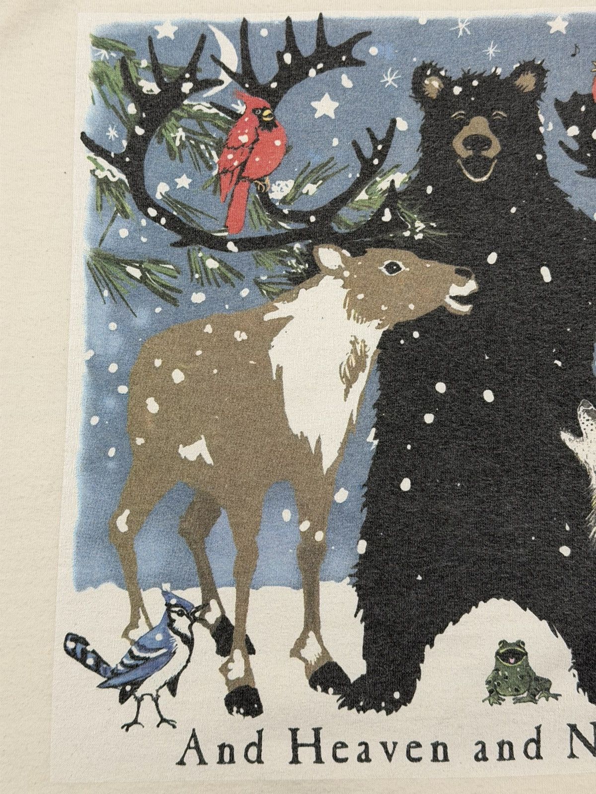 Vintage 90s Bear Moose Deer Heaven & Nature Sing Christmas Tee XL Size US XL / EU 56 / 4 - 5 Thumbnail