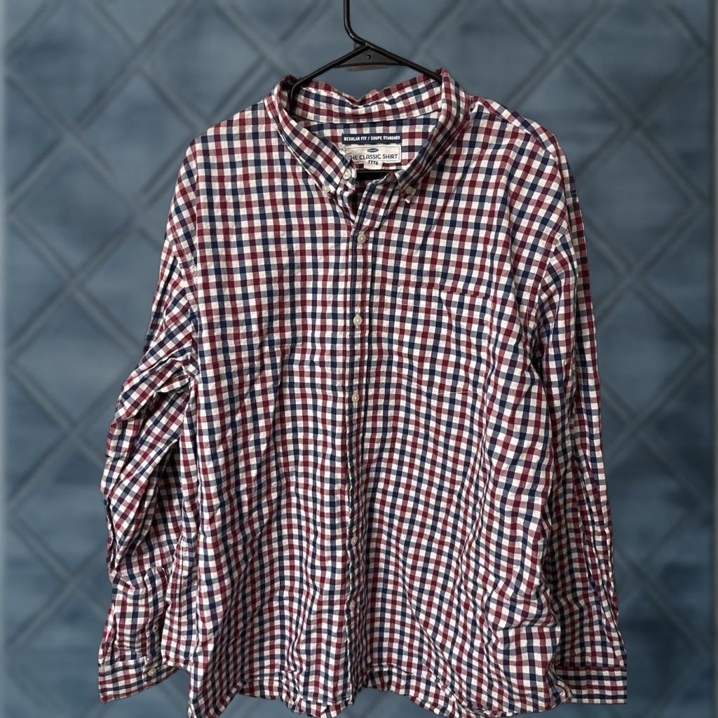 Old Navy Old Navy Gingham Check Dress Shirt, Collared Button-Down, Multicolor, 3XL, Slim Fit, Mens Size US XXL / EU 58 / 5 - 1 Thumbnail