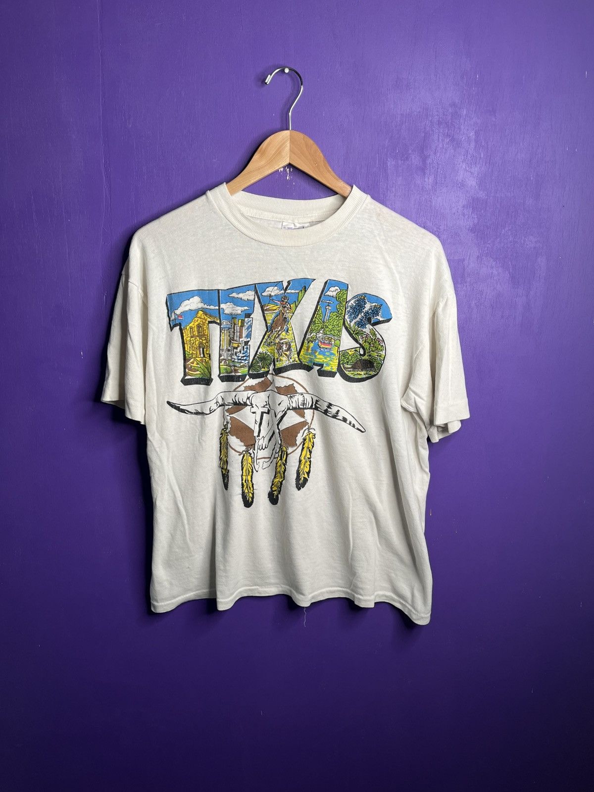 Vintage Vintage 90s Texas Cow skull boxy art tee Size US M / EU 48-50 / 2 - 1 Thumbnail