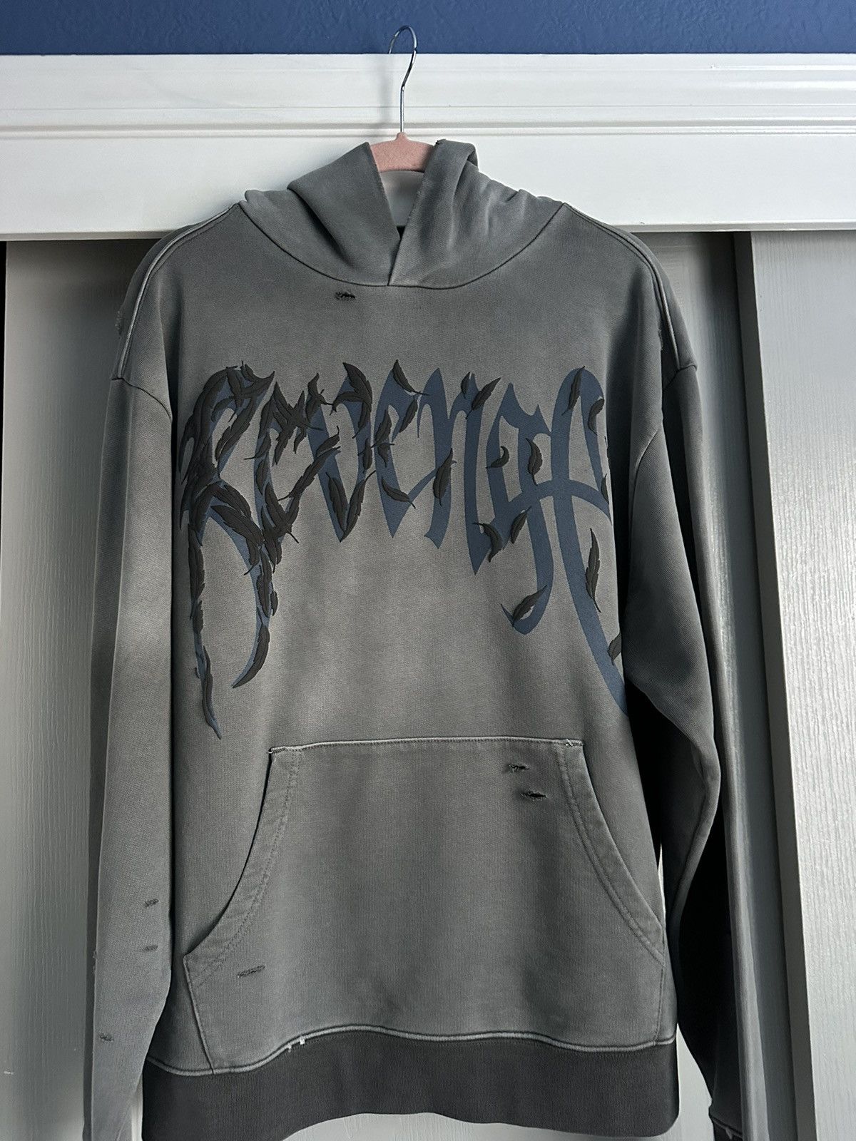Revenge Revenge Dove Distressed Treated Hoodie Grey/Blue Size US M / EU 48-50 / 2 - 2 Thumbnail