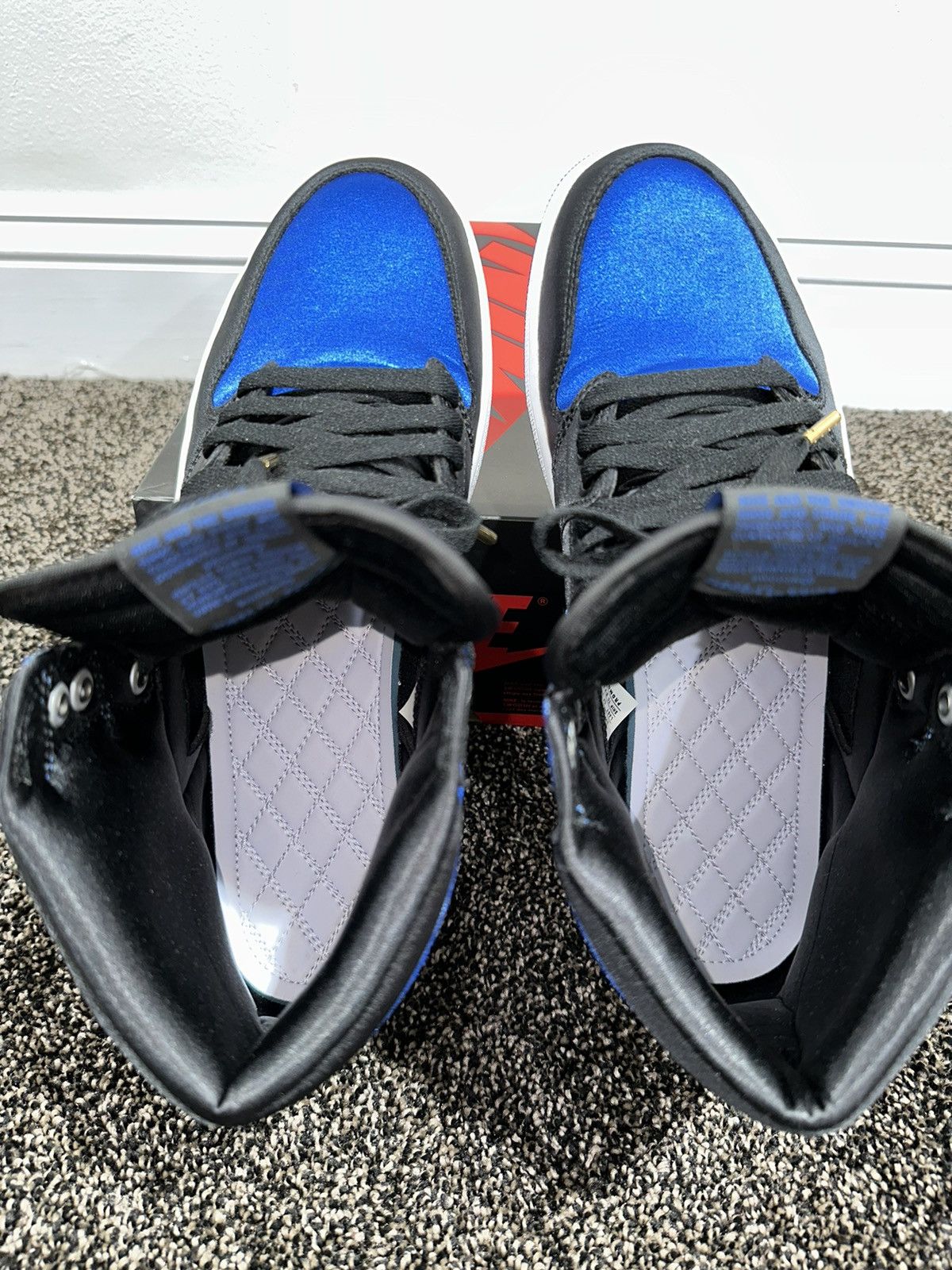Jordan Brand Air Jordan 1 Retro High EP Satin Royal Promo Sample Sneakers Size US 11 / EU 44 - 14 Thumbnail