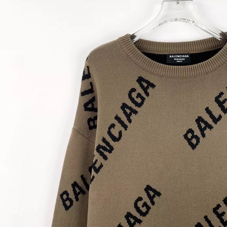 Other Balenciaga Brown logo monogrammed full-print wool crewneck Size US XS / EU 42 / 0 - 3 Thumbnail