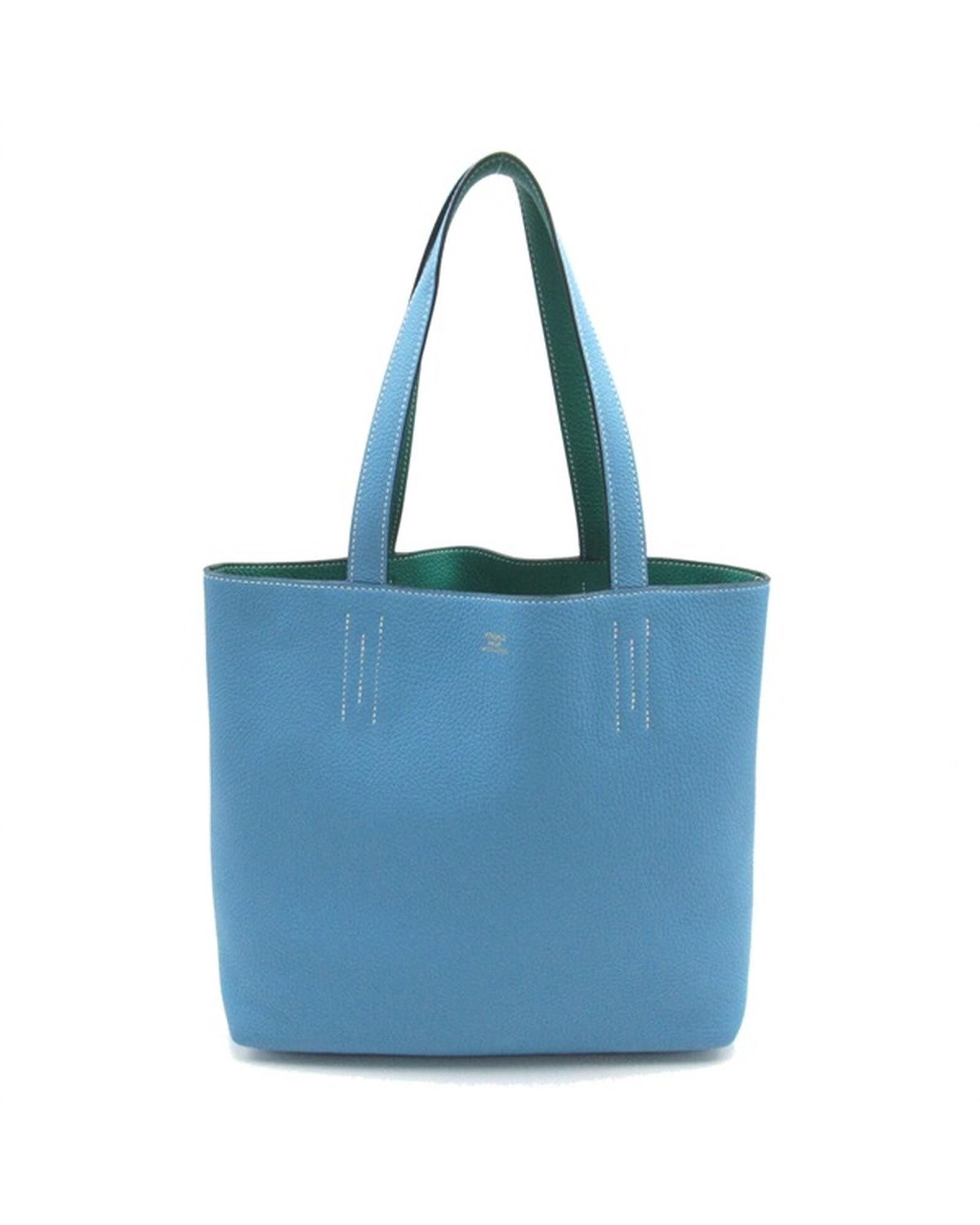 image of Hermes Reversible Tote Bag In Blue Clemence Leather, Women's