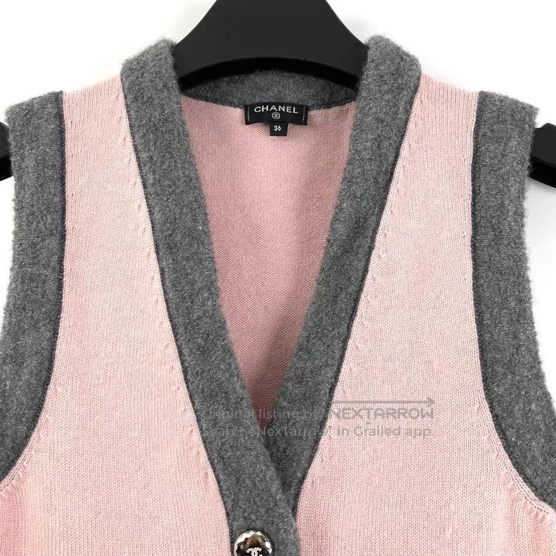 Chanel Chanel Gray and pink colour-block knitted vest coat Size XS / US 0-2 / IT 36-38 - 5 Thumbnail