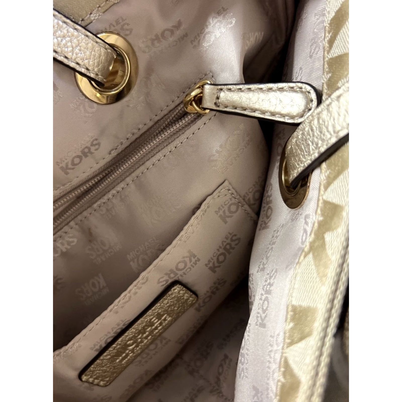 Vintage Michael Kors Jet Set Signature Tote Bag Shoulder Bag Beige Gold PVC Large Women Size ONE SIZE - 3 Thumbnail