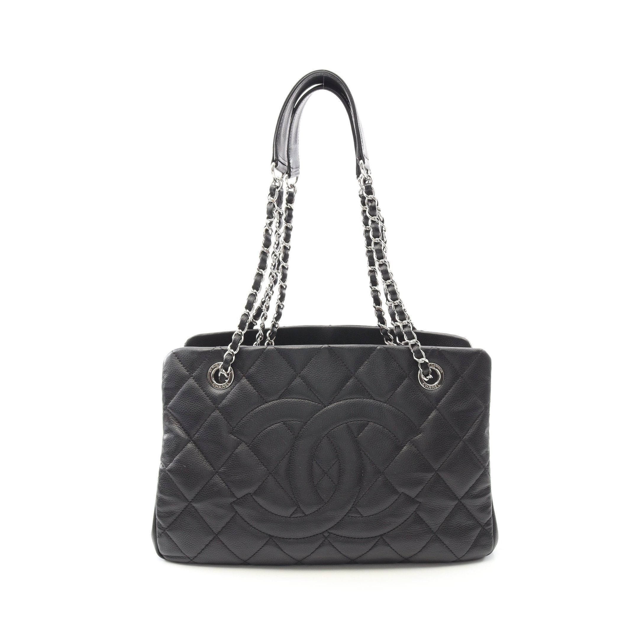 Chanel Coco Mark Chain Shoulder Bag Tote Caviar Skin Black Silver Hardware, Women's