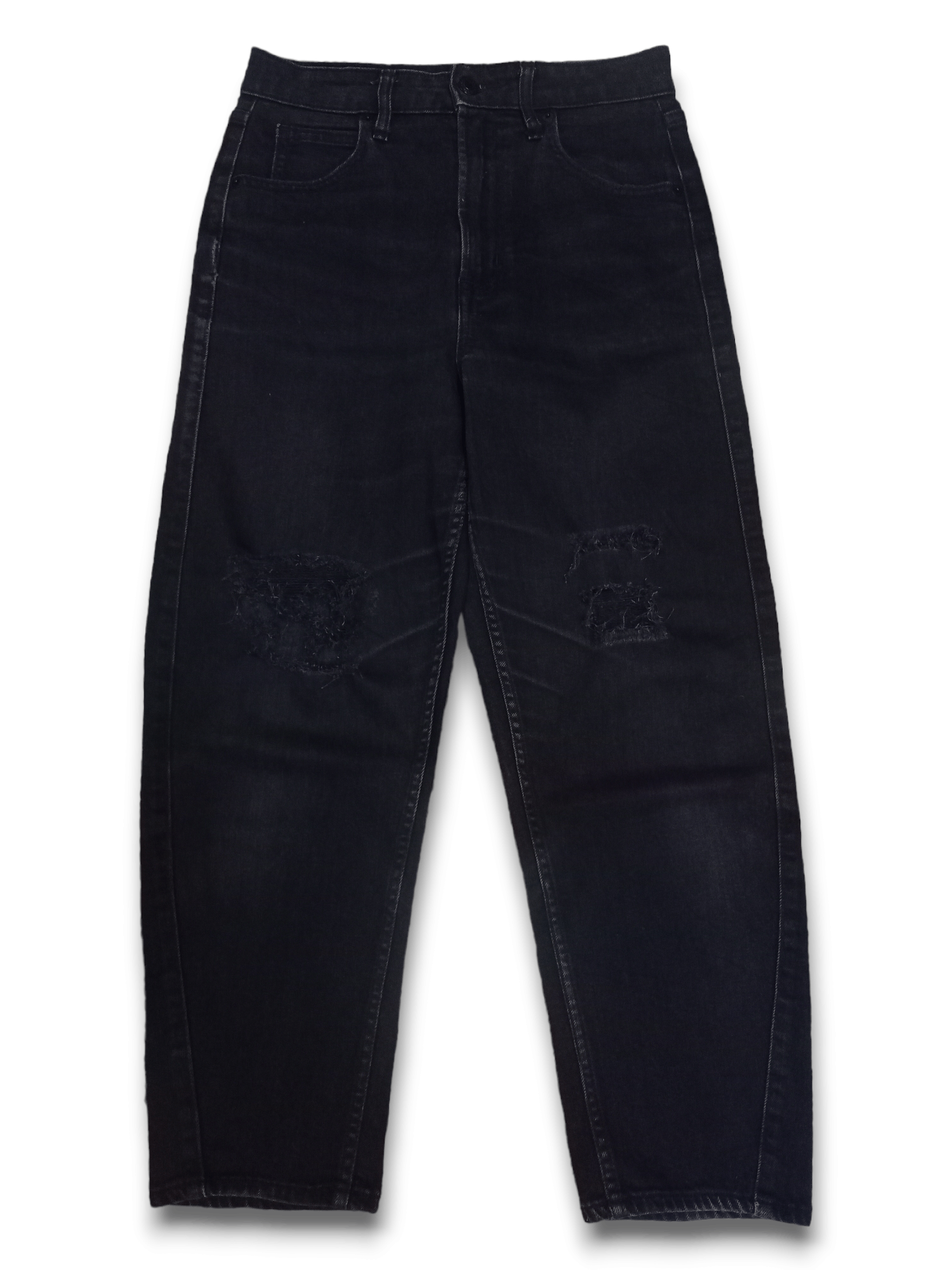 image of Need Gone Vintage Gap High Rise Barrel Distressed Denim in Black, Women's (Size 26)