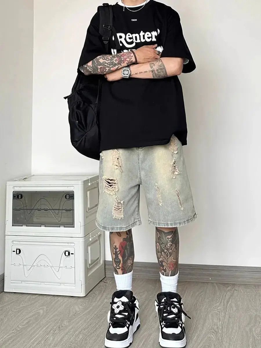 Japanese Brand Retro washed distressed denim shorts Size US 32 / EU 48 - 1 Thumbnail